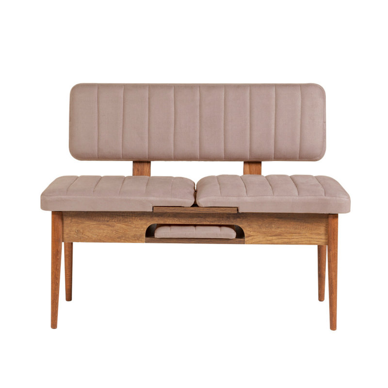 Modern Velvet Upholstered Bank Bench with Hornbeam Legs, 100% Melamine Coated Particle Board, 43.3 x 33.5 x 15.7 inches | Stylish Storage Unit, Comfortable Seat Height 18.9 inches, Perfect for Living Rooms & Entryways