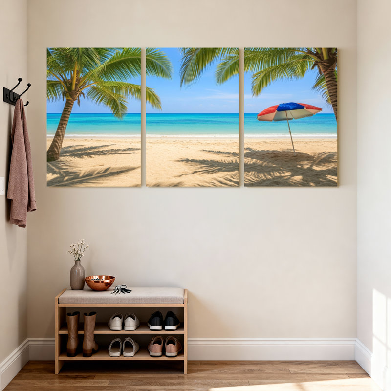 Palmiers, plage tropicale, palmiers, parapluie océan, ciel de sable, ensemble de 3 impressions sur toile, H 24 po x l 48 po