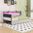 Upholstered Daybed with Trundle, USB Ports, LED Lights and Shelves-498857816-498857822