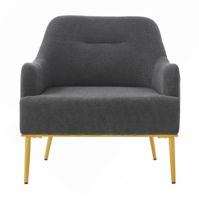 Chaise d'appoint moderne avec dossier incurvé et pieds en métal doré pour le salon, la chambre à coucher ou le coin lecture, gris foncé