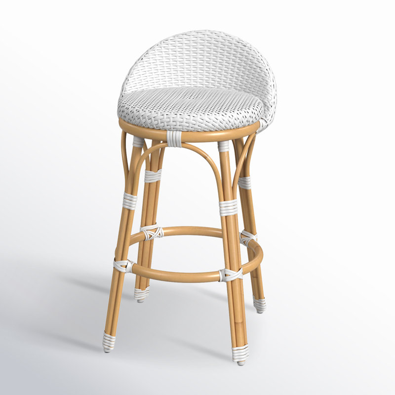 Ellie Rattan and Metal Low Back Counter Stool, Smooth White