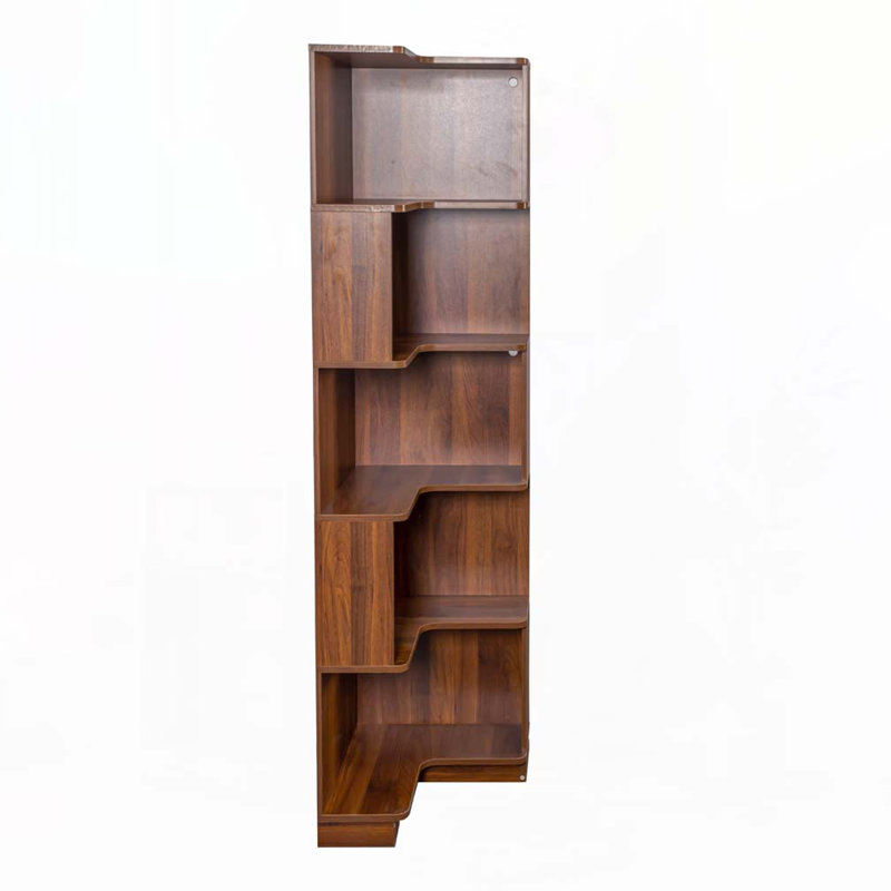 5 Tier Corner Bookshelf Bookcase with Baffle, Walnut