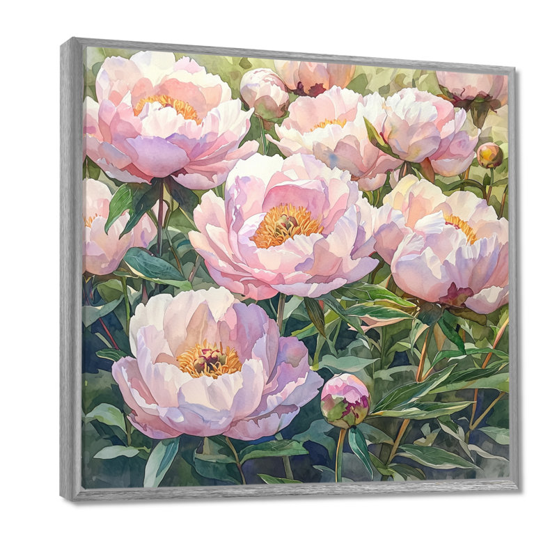 Pivoines dans le jardin de fleurs II - décorations murales pivoines, H 16 po x l 16 po, Impression encadrée flottante