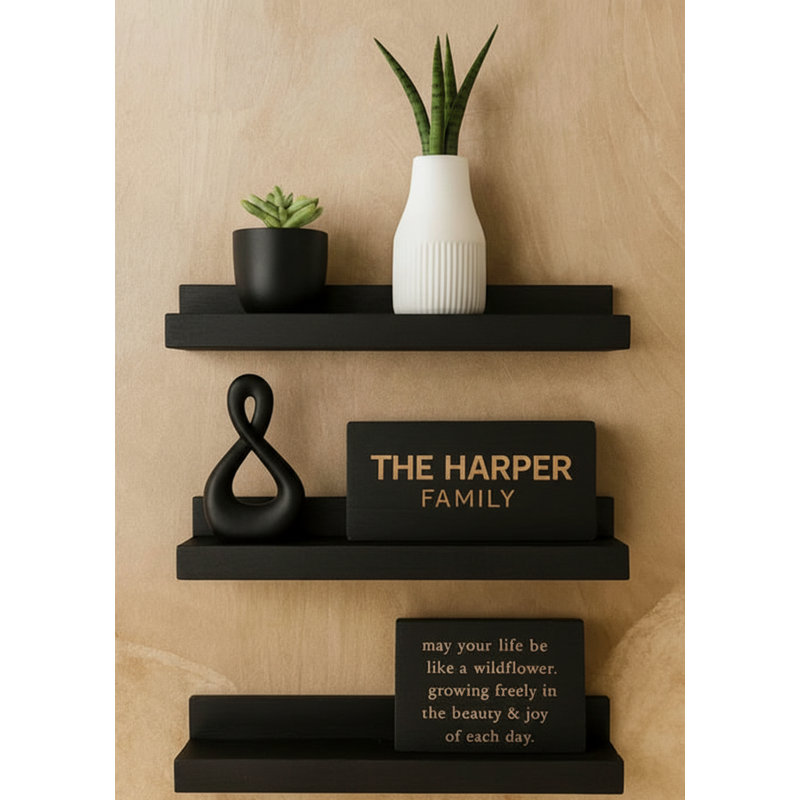 Tablette à rebord flottant en bois massif pour photos, art et décoration 24 ébène, H 2,5 po x l 24 po x P 4 po, Noir satiné