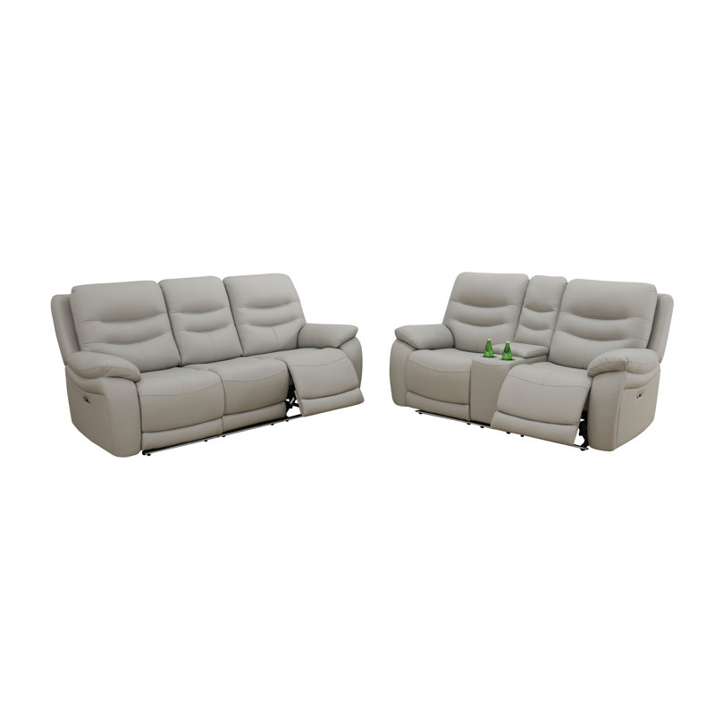 Canapé de salon inclinable 2 pièces en cuir végétalien gris clair Nova avec porte-gobelets et lumières DEL Nova