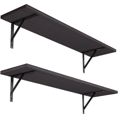 Long Wall Mounted Shelves Set Of 2 - Extra Large Floating Shelves With Sturdy Metal Brackets For Living Room, Bathroom, Bedroom, Kitchen - Heavy Duty Wall Storage Ledges