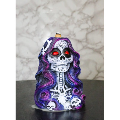 Day of the Dead Senorita Backflow Incense Burner Sugar Skull Skeleton Lady Decor