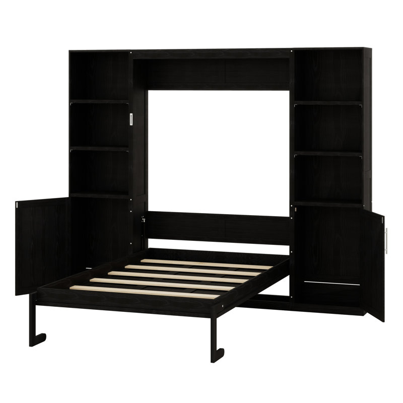 Lit escamotable peu encombrant avec tablettes et armoires