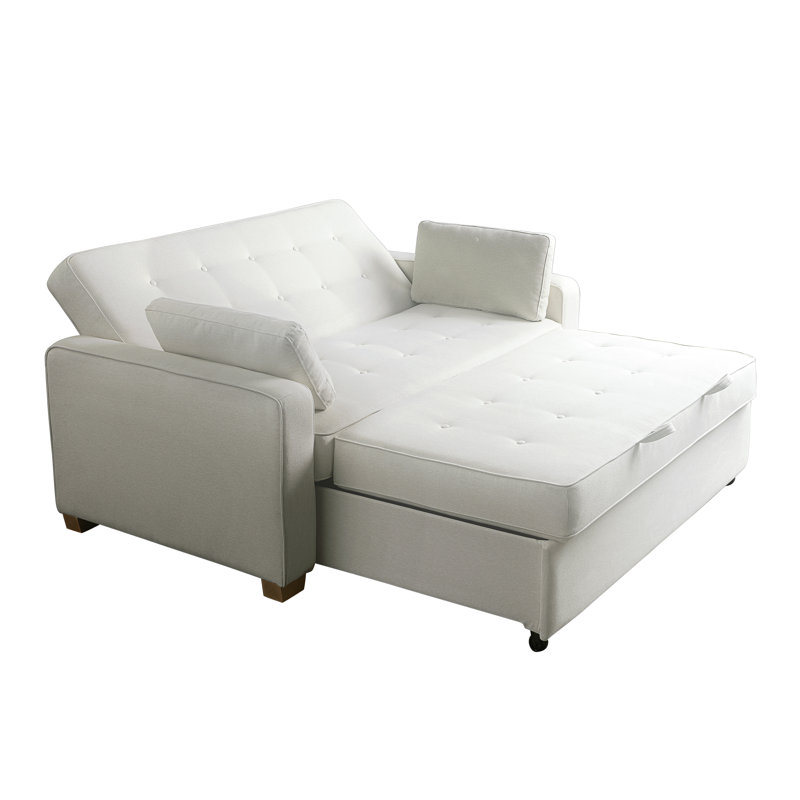 Serta Monroe 72.6" Queen Square Arm Tufted Back Convertible Sleeper Sofa with Cushions, Oyster