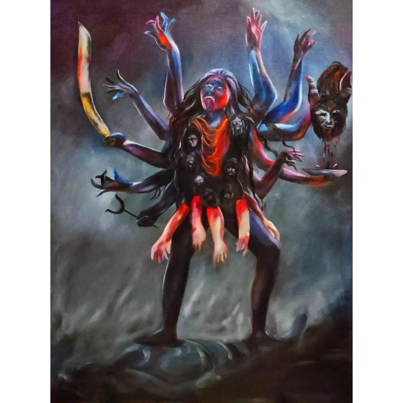 Angry Goddess Kalratri - Mahakali | Acrylique sur toile | Par Nandini Aggarwal