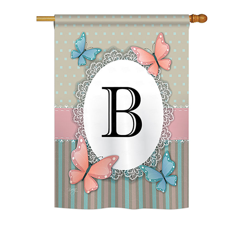 Drapeau de maison / jardin en polyester monogramme à 2 faces Shellman Butterflies, H 40 po x l 28 po, B