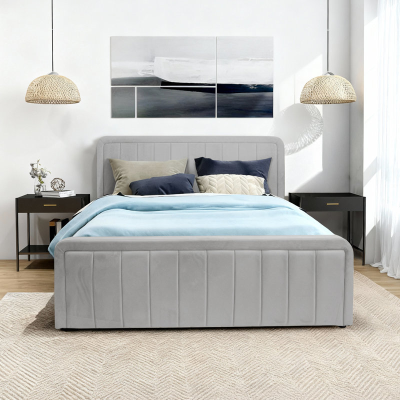Altgeld Upholstered Ottoman Storage Bed, Kingsize (5'), Light Grey
