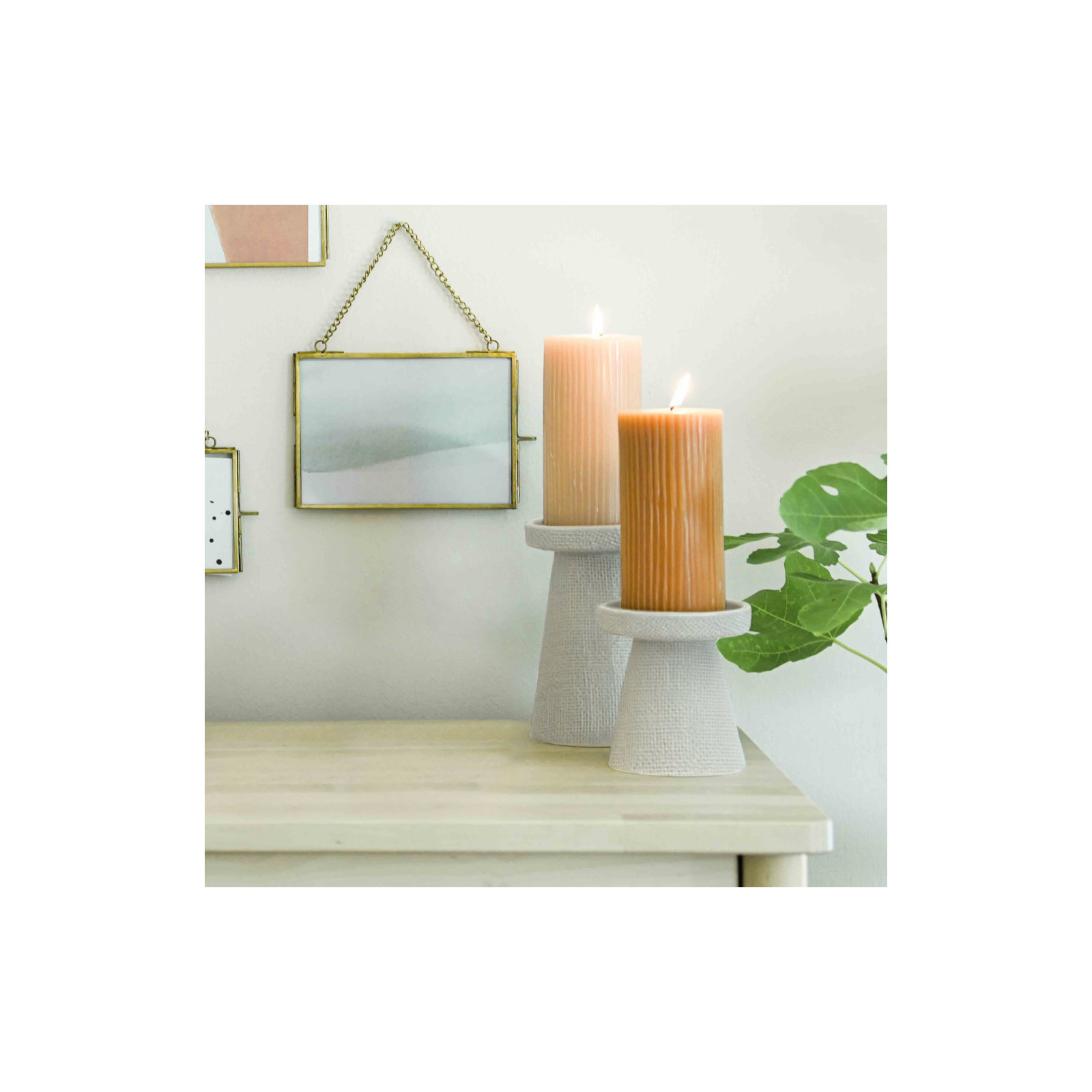 2 Piece Stoneware Table Top Candlestick Set, Gray