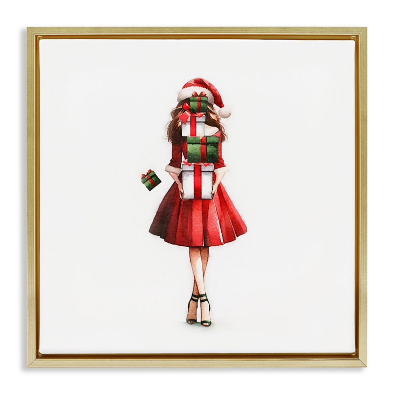 «Carrying Christmas Fun» par Amanda Greenwood, H 18 po x l 18 po, Cadre flottant doré