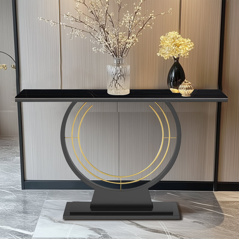 Ajeya 30cm Stone Top Console Table, Black