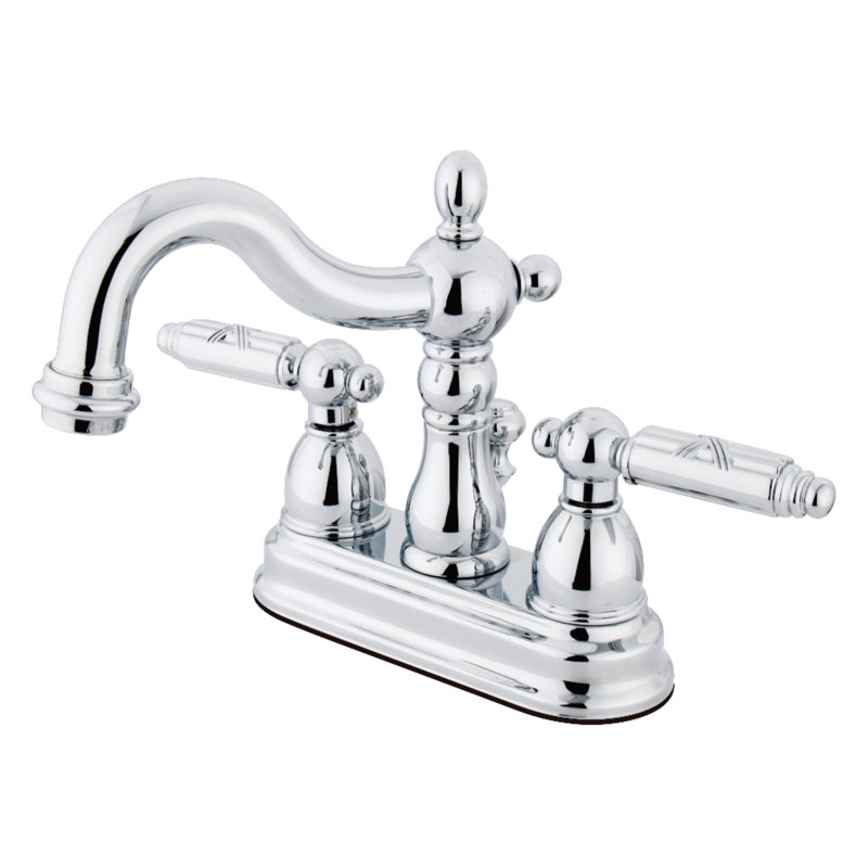 Kingston Brass Heritage Two-Handle 3-Hole Deck Mount 4" Centerset Bathroom Faucet with Plastic Pop-Up, Polished Chrome