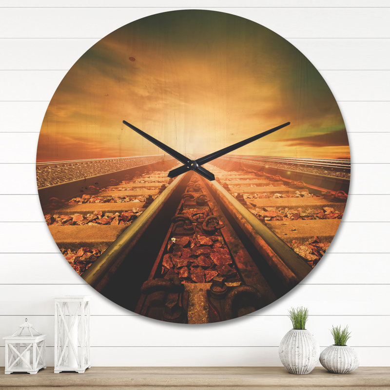 Jonction de la voie ferrée - Horloge murale moderne, Très grand, Orange