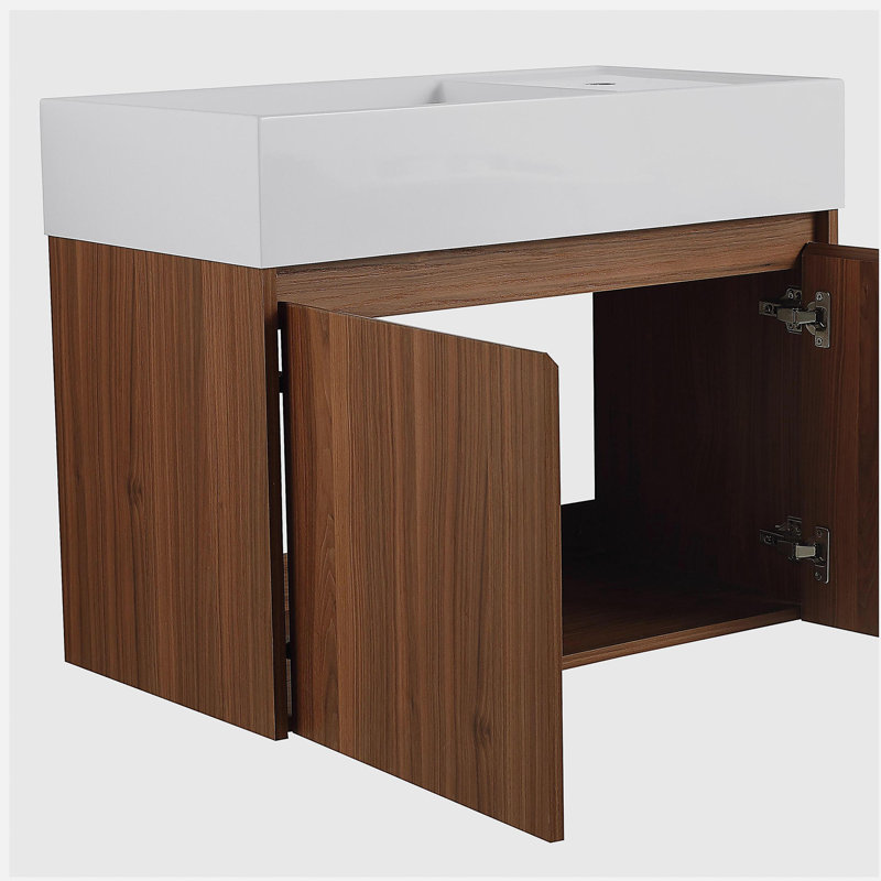 Armoire de salle de bain 30 po avec lavabo, portes, fixation flottante, pour petite salle de bain, Noyer, 30"