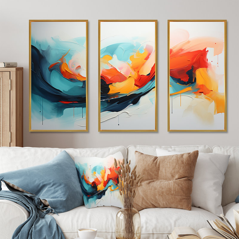 «Colorful Abstract Expression II», art mural abstrait, Cadre flottant doré, H 28 po x l 36 po x P 1 po