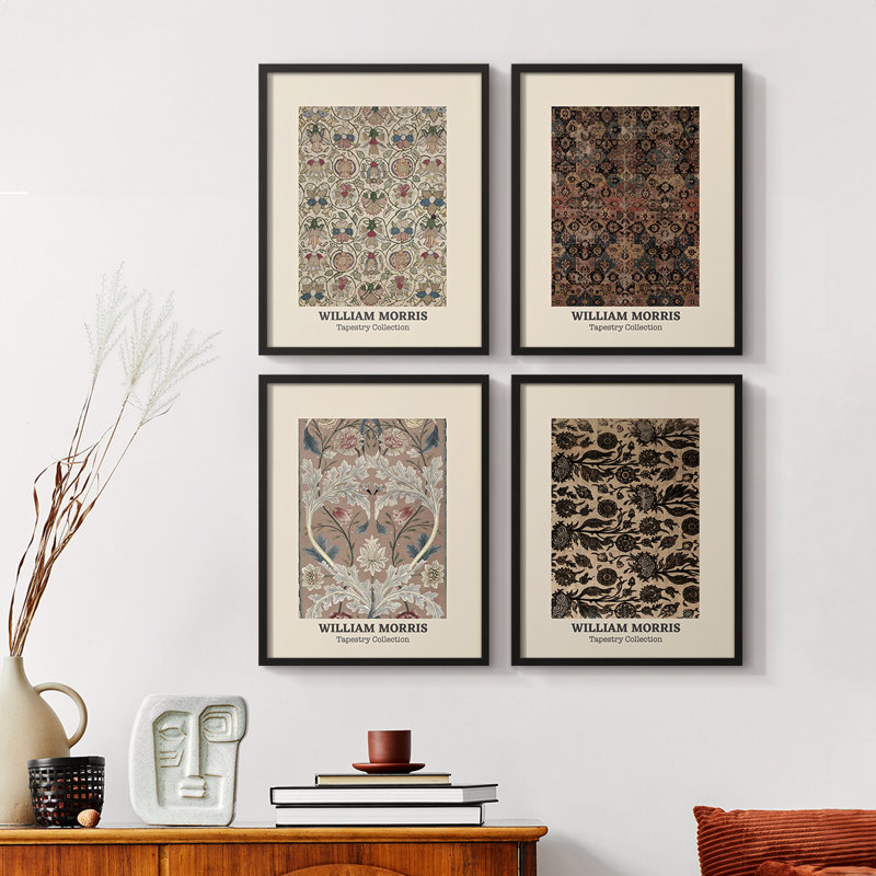 «William Morris II», ensemble de 4 reproductions encadrées, Noyer, H 44 po x l 14 po