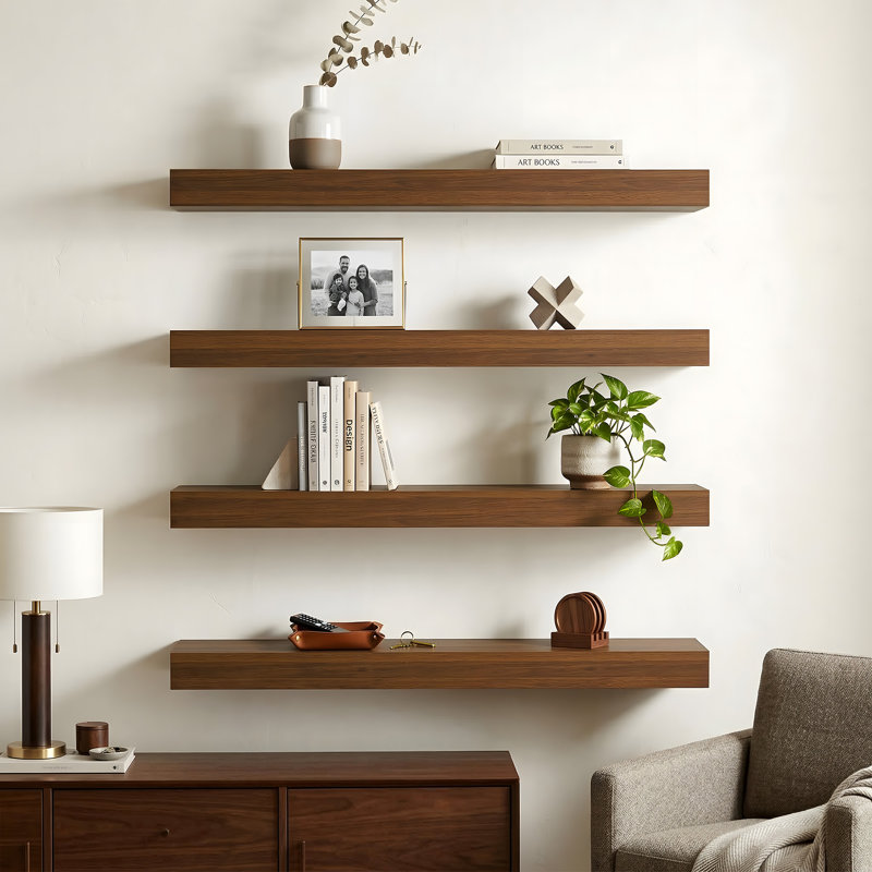 Wooden Floating Wall Shelves, 1.97" H x 29.92" W x 3.94" D