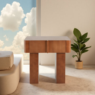 Wood End Table with Drawer, Mid-Century Accent Side Table for Living Room Bedroom