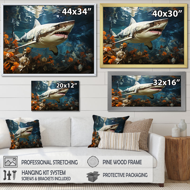 " Shark Ballet Painting ", Black Single Picture Framed, 30" H x 40" W x 1.5" D