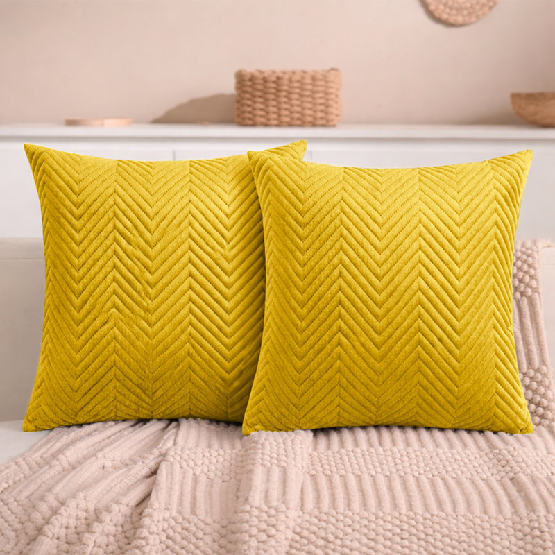 Aspire Homeware Embossed Square Velvet Cushion Cover, Ochre, Pack of 2