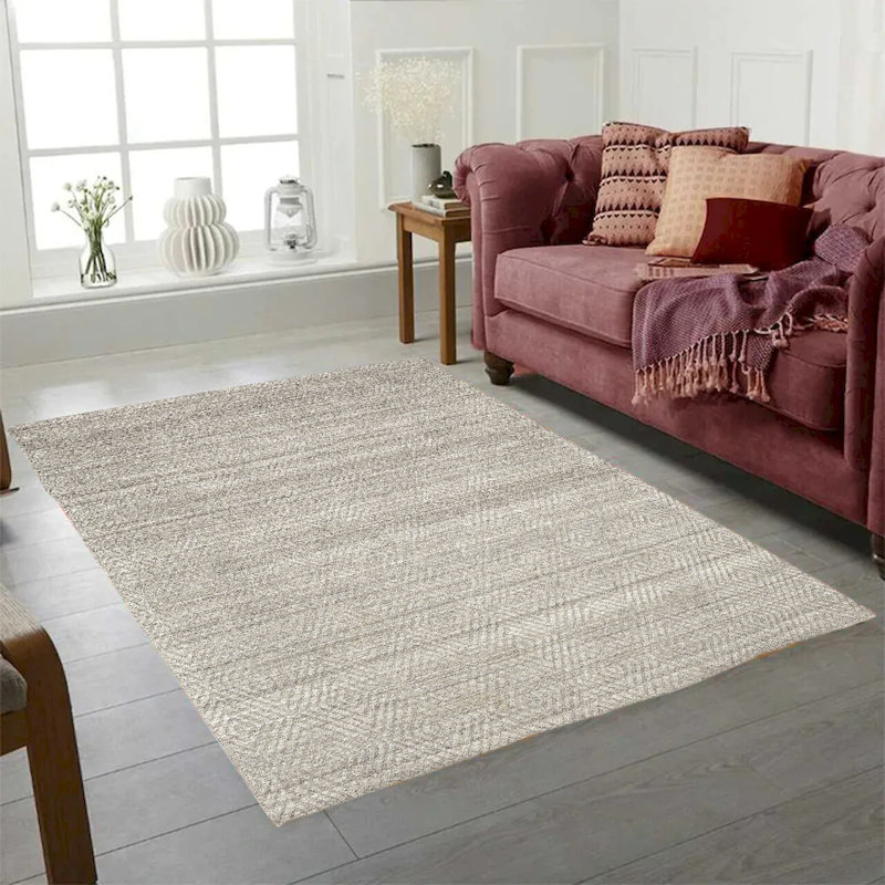 Tapis taupe en laine tissé à la main 9 po x 12 po Estelle, Rectangle 2 pi x 3 pi
