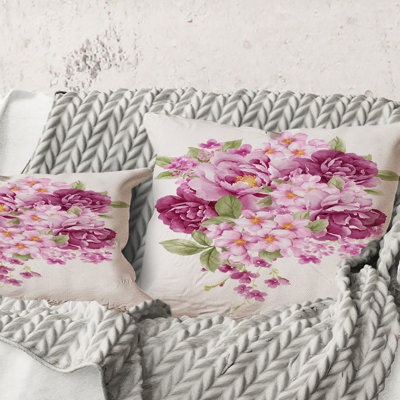 Carré, fleurs rétro roses - coussin décoratif imprimé traditionnel