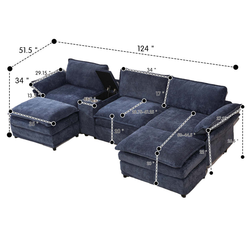 Modular Sectional Sofa, Multifunctional Living Room Furniture, Blue Fabric