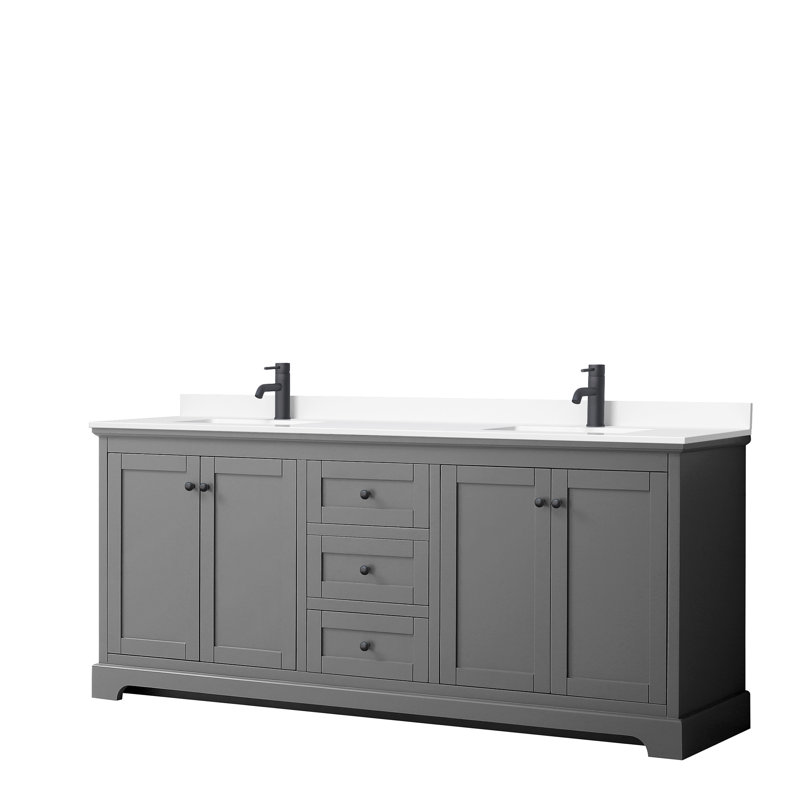 Ensemble de meuble-lavabo double 80 po Avery, Marbre de culture blanc, Gris foncé, Noir mat