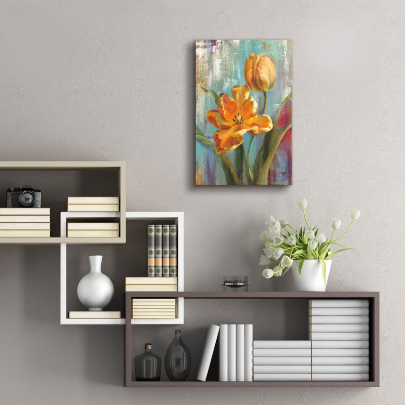 «Parrot Tulips 1» par Danhui Nai, art mural en verre acrylique, H 24 po x l 16 po x P 0,2 po