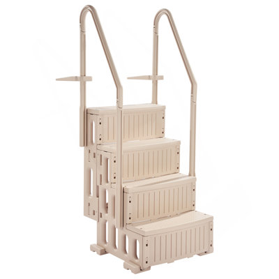 4-Step Taupe Pool Ladder Of Double Handrails Supports 400 Lb For 48-54 In Pools
