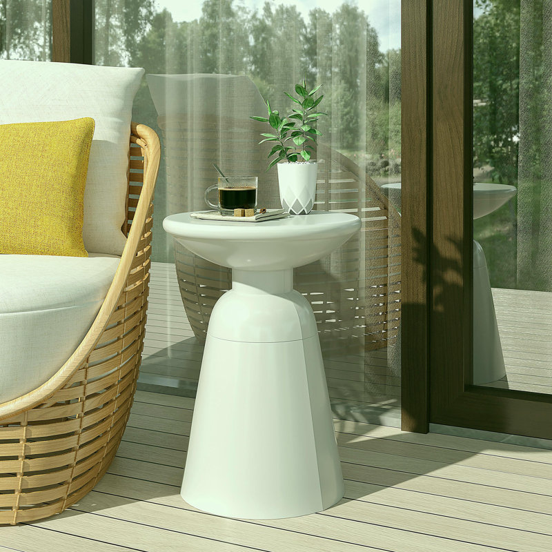 Table d'appoint d'extérieur en métal, Blanc