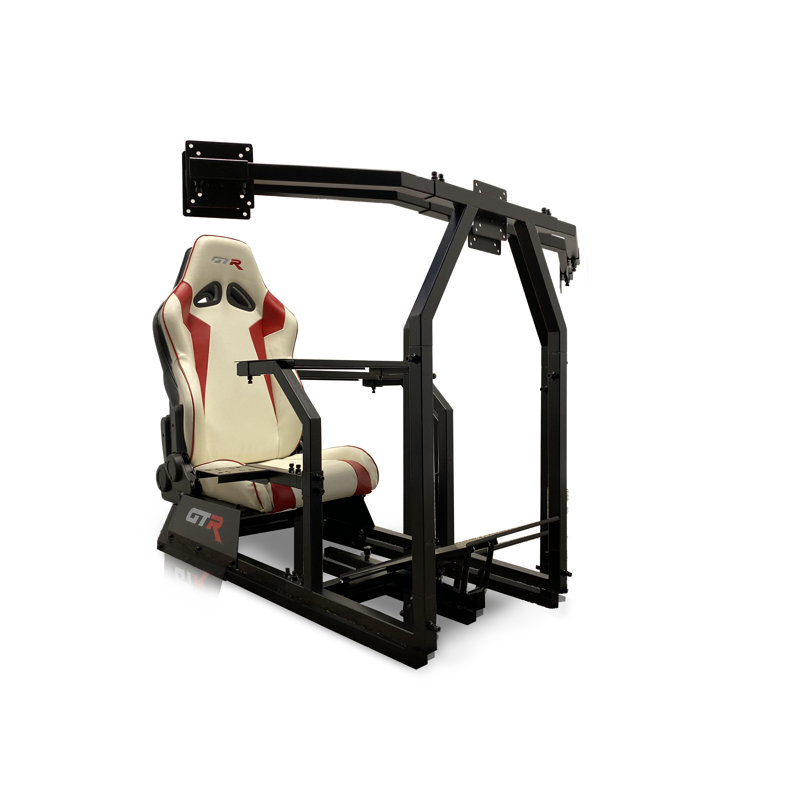 GTR Racing Simulator with Fixed Bucket Seat and Triple or Single Monitor Stand, White