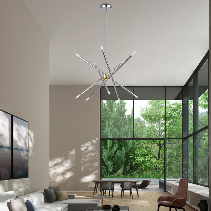 Lustre moyen 10 lumières bronze, Chrome poli
