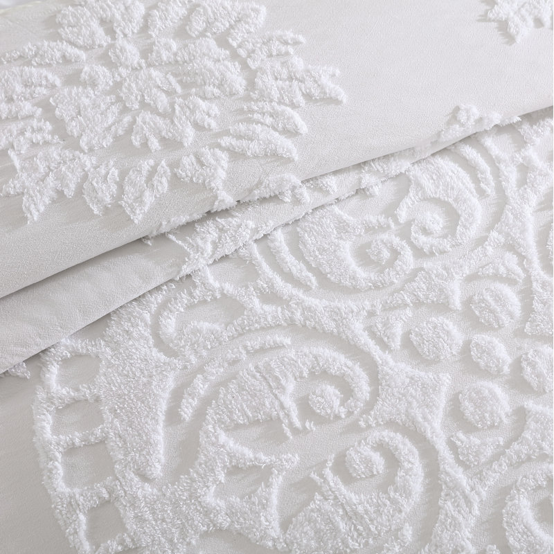 Medallion Cotton Farmhouse / Country Quilt, Full, White