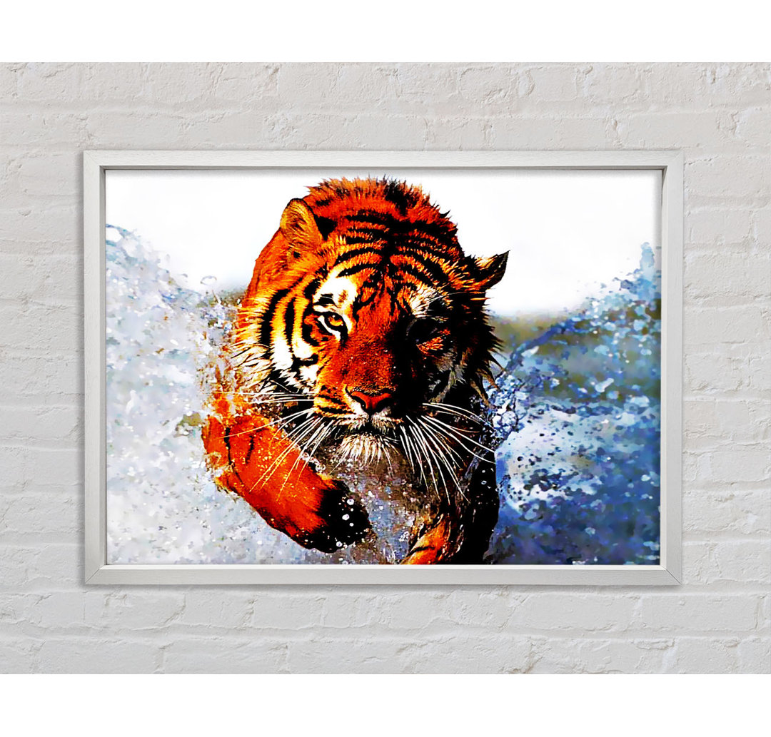 Tiger Running In Water - Einzelbildrahmen Kunstdrucke auf Leinwand