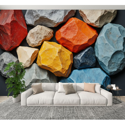 Peel and Stick Wallpaper Colorful Collection Crushed Rock Stones Various Shades Wall Murals 100"H x 144"W Removable PVC Wall Paper Self-Adhesive Wall Decor for Bedroom Living Room Home Office