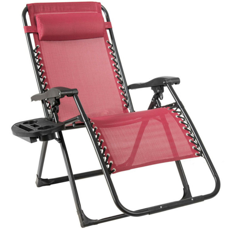 Oversize Lounge Chair With Cup Holder Of Heavy Duty For Outdoor, Dark Red