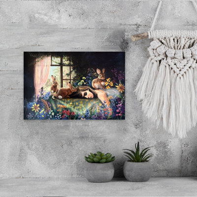 Sleeping Girl With Rabbits by Renee Machan Cottagecore - Wrapped Canvas Print