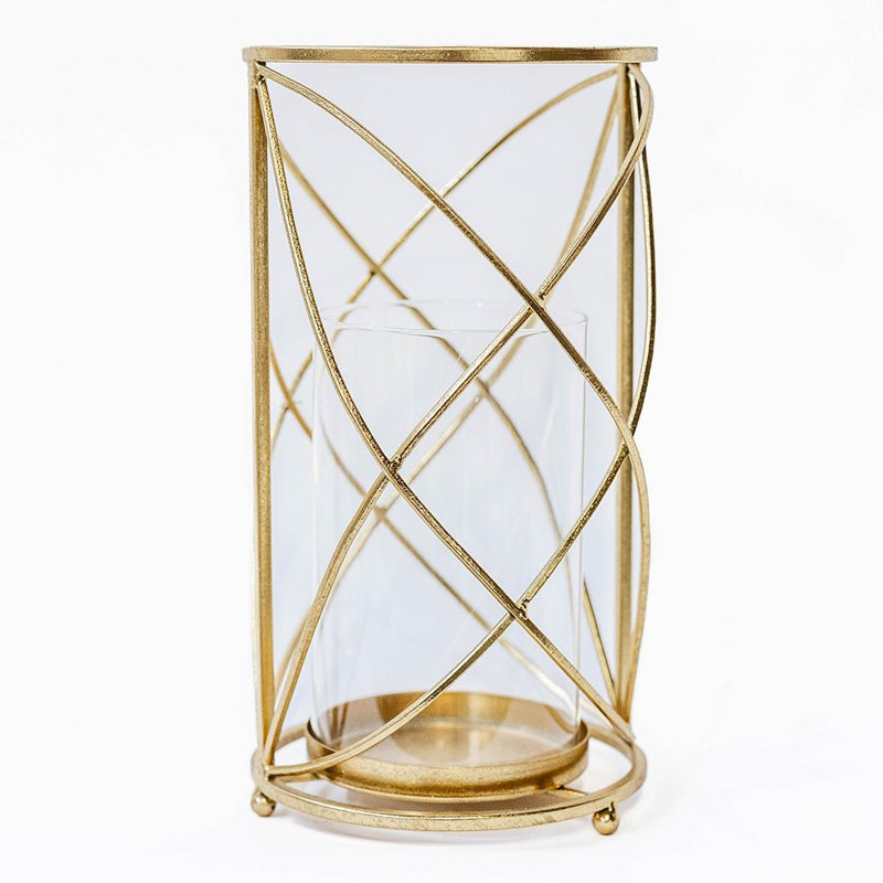 Ouragan de table en métal, H 13 po x l 7 po x P 7 po, Transparent / Doré