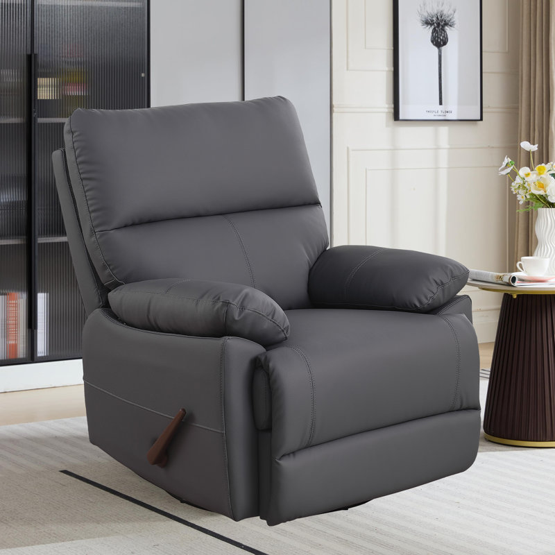 35.7" Wide Upholstered Manual Swivel Rocker Recliner Chair, Dark Gray