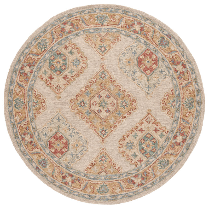 Olavarria Hand Tufted Wool/Cotton Southwestern Rug in Rust/Beige, Round 6'
