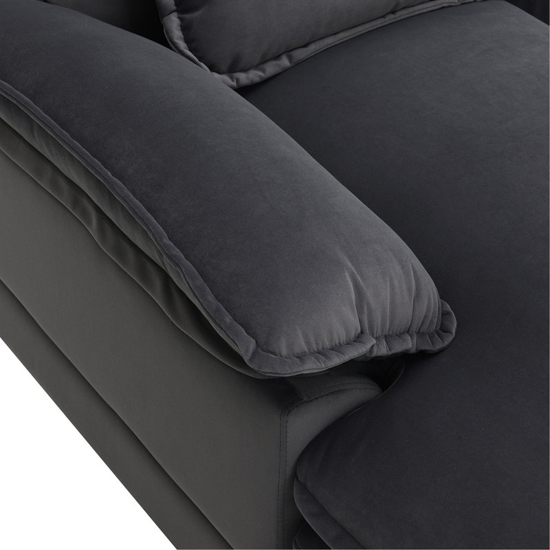 Chaise longue double en velours gris - 1 siège avec coussins lombaires pour un soutien dorsal maximal