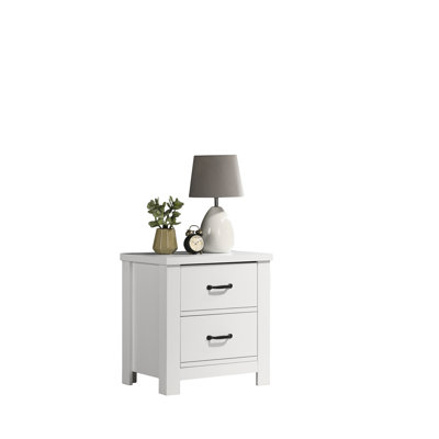 Cassini 21.5-inch White 2-Drawer Nightstand – Modern Bedside Table with Black Handles & Smooth-Glide Storage Drawers