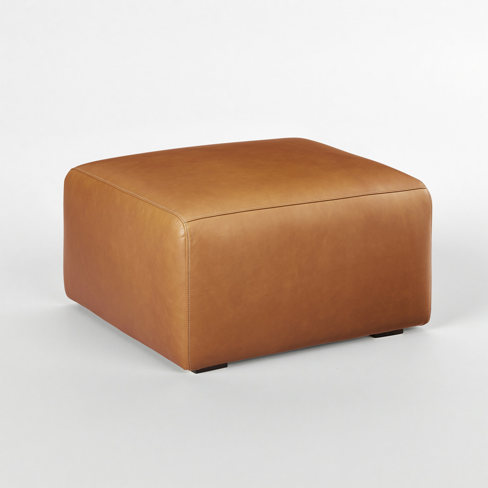 Genuine Leather Square Pouf Ottoman, Brown