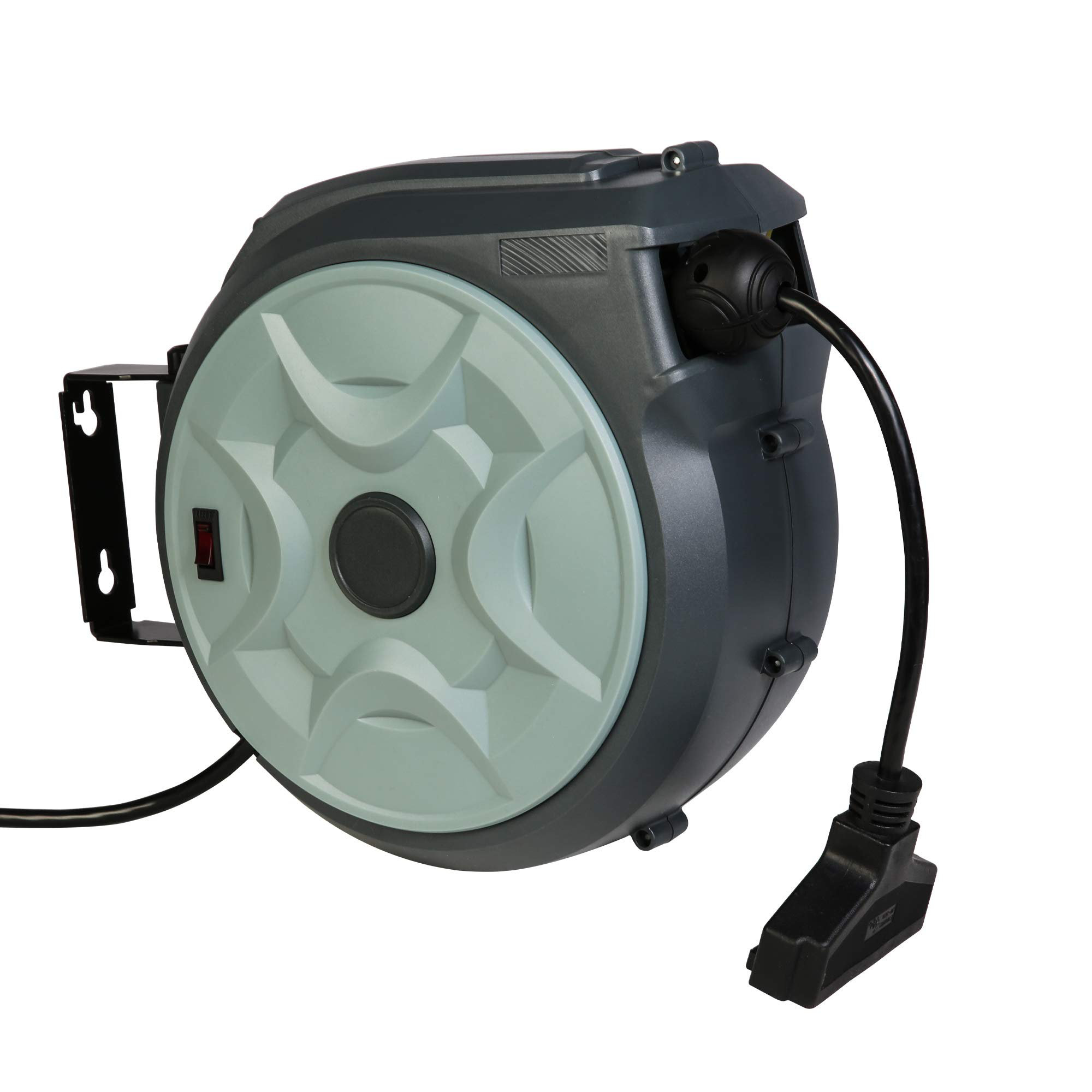 Wall Or Ceiling Mount Retractable Extension Cord Reel, 40ft Power