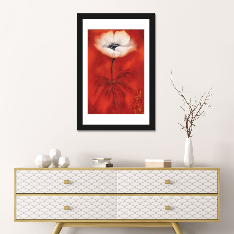 « anemone ii », reproduction sur toile, H 24 po x l 16 po x P 1 po, Papier d'art encadré noir, Blanc